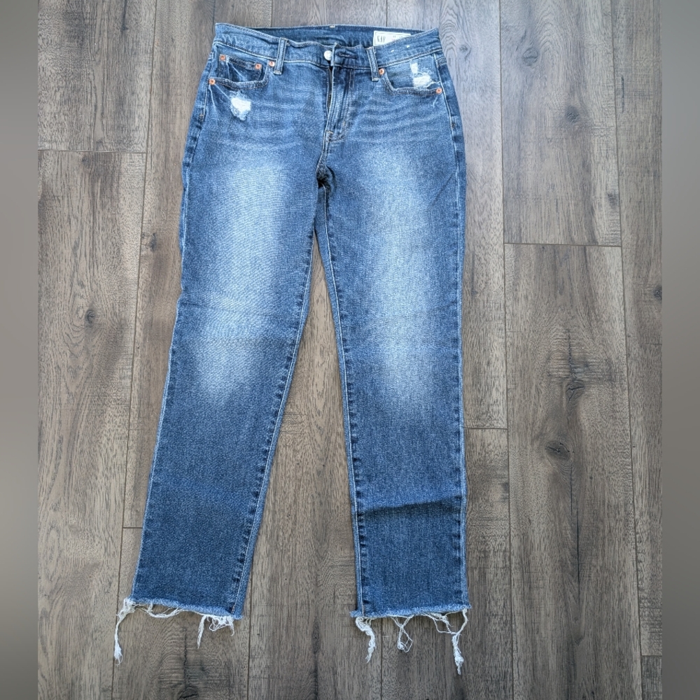 GAP Blue Ankle Cropped Jeans with Distressed Hem